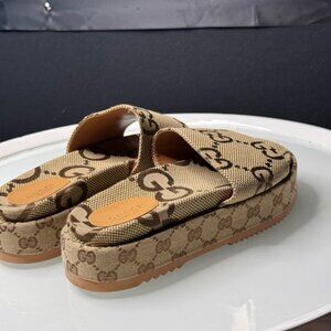 Gucci Beige and Brown Monogram Loafers